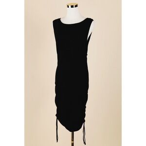 Sz 2 Good American Black Ribbed Ruched Tank Mini Dress Organic Cotton NWT
